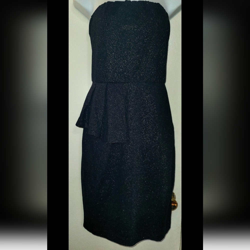 Mango Suit Black Strapless Sparkly Cocktail Dress Pleat Hip Ruffle Size S/XS NWT